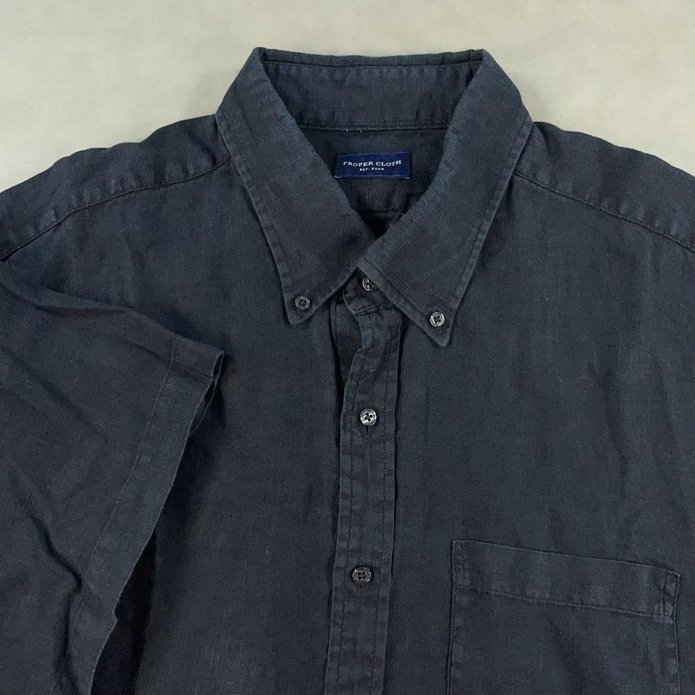 Proper Cloth Shirt Mens 2XL? Black Short Sleeve Button Front 100% Linen